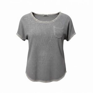 Colette Made in Italy | Blue Gray Cotton Linen Raw Edge Knit Top Minimalist S-M